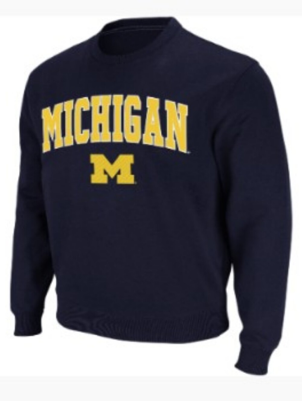 Colosseum Navy Crewneck Sweater with Yellow Michigan Lettering